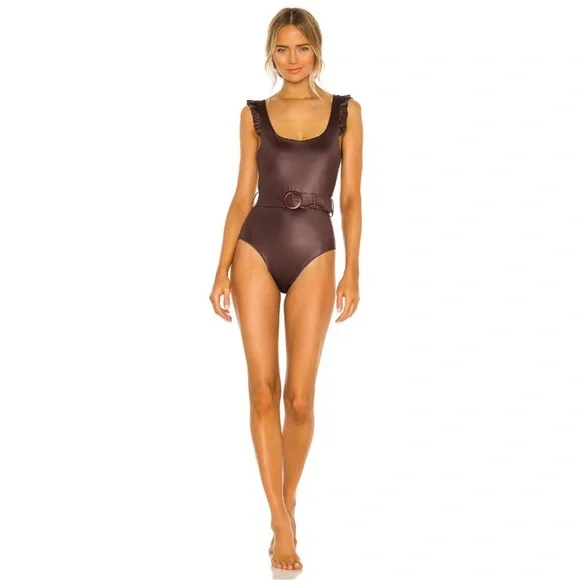 AGUA BENDITO | $255 Nicolette Bronzo 7335 Brown One Piece Swimsuit with Belt M - Picture 1 of 14